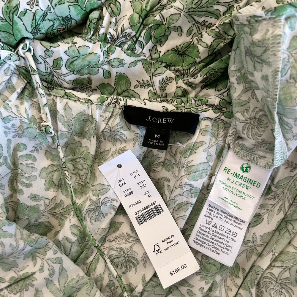 J. Crew NWT Tiered Maxi Dress in Tossed Floral Green Spaghetti Straps Pockets - Picture 8 of 10